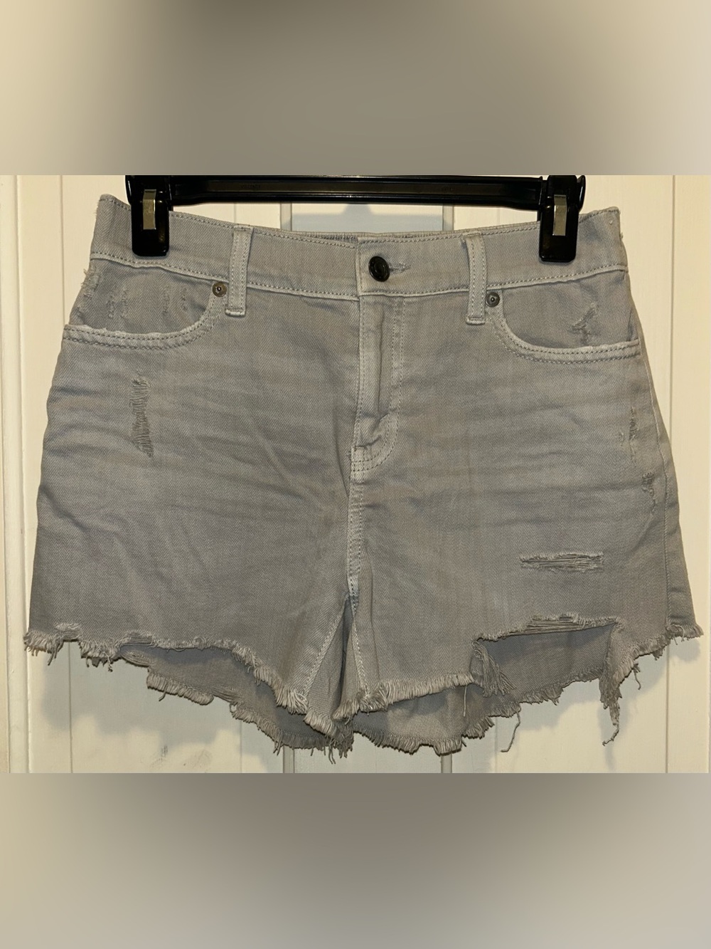 Distressed Light Gray Women's Denim Shorts